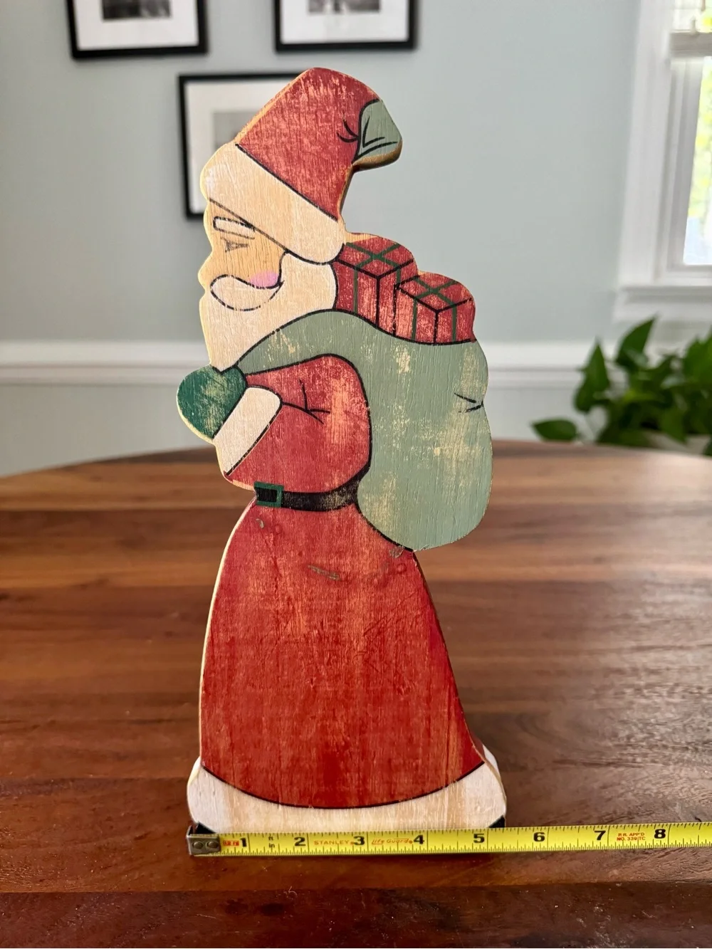 Vintage Silvestri Hand-crafted Wooden Santa Claus Door Stop Wedge Figure Taiwan